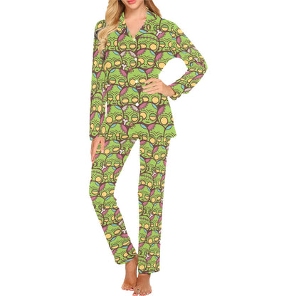 Zombie Head Design Pattern Print Women's Long Pajama Set