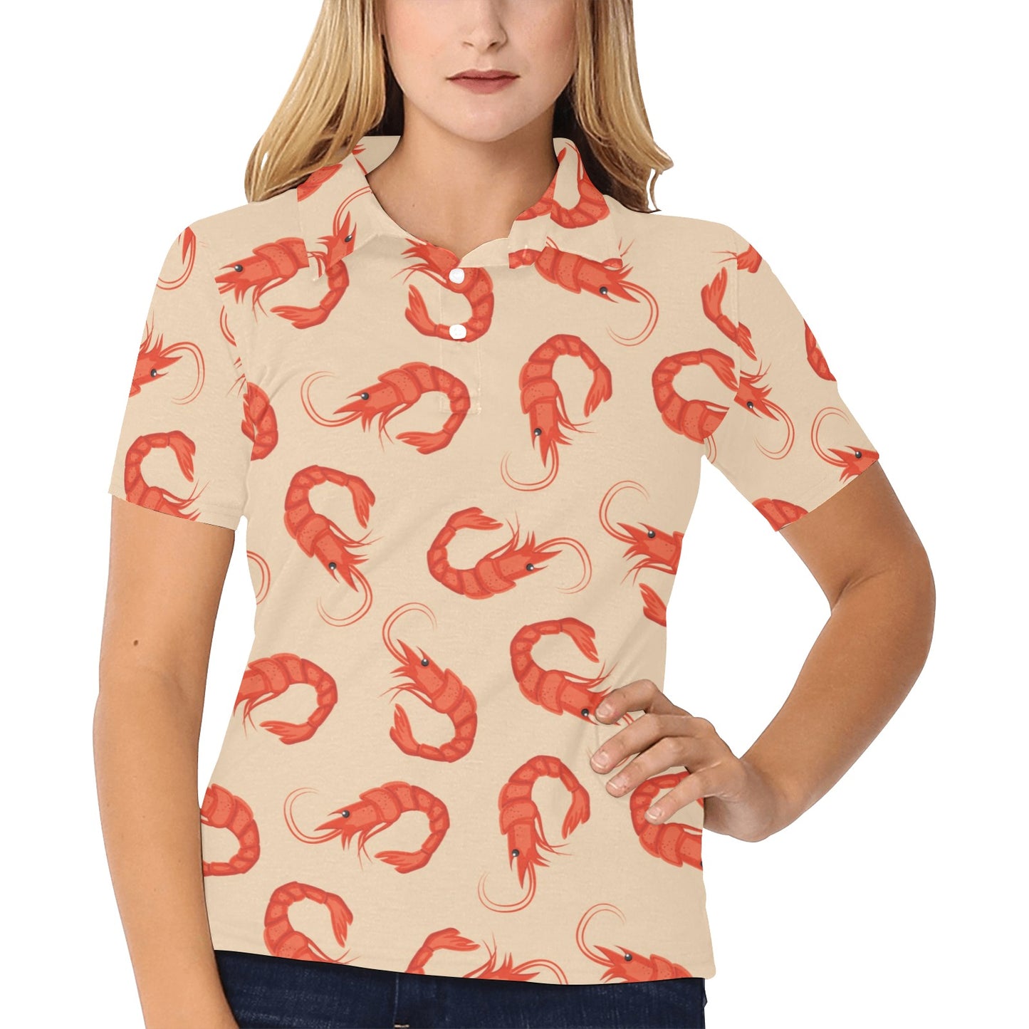 Prawn Pattern Print Design 02 Women's Polo Shirt