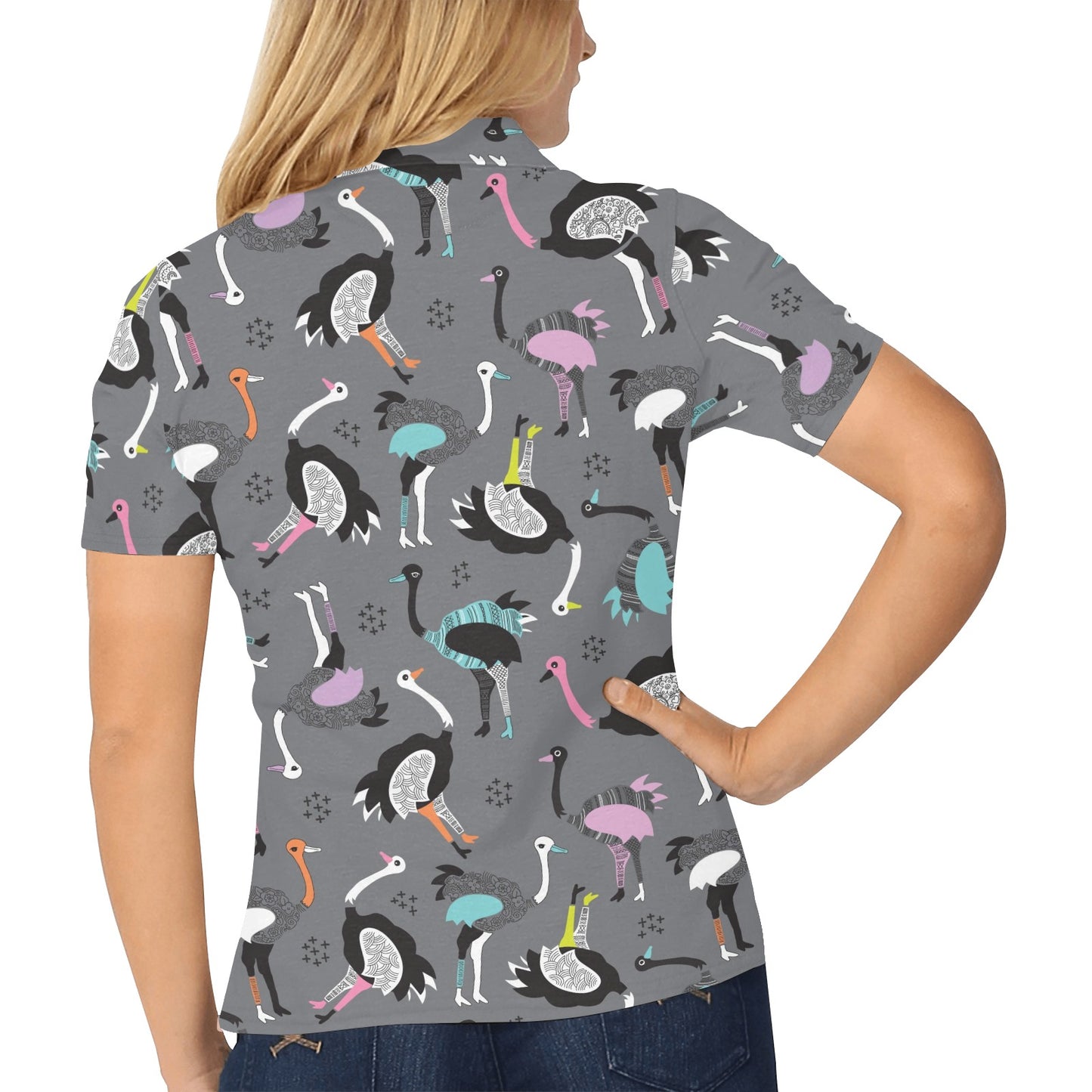 Ostrich Pattern Print Design 01 Women's Polo Shirt