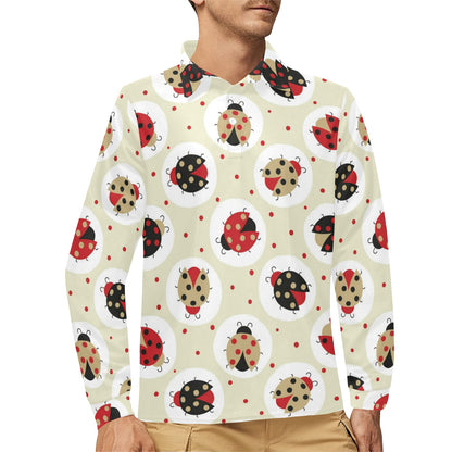 Ladybug Pattern Print Design 03 Long Sleeve Polo Shirt For Men's