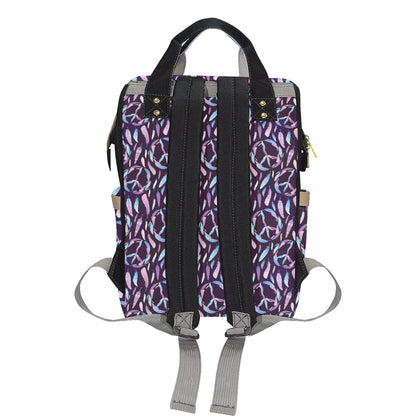 Peace Sign Feather Design Print Diaper Bag Backpack