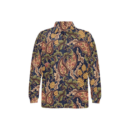 Floral Vintage Classic Print Long Sleeve Polo Shirt For Men's