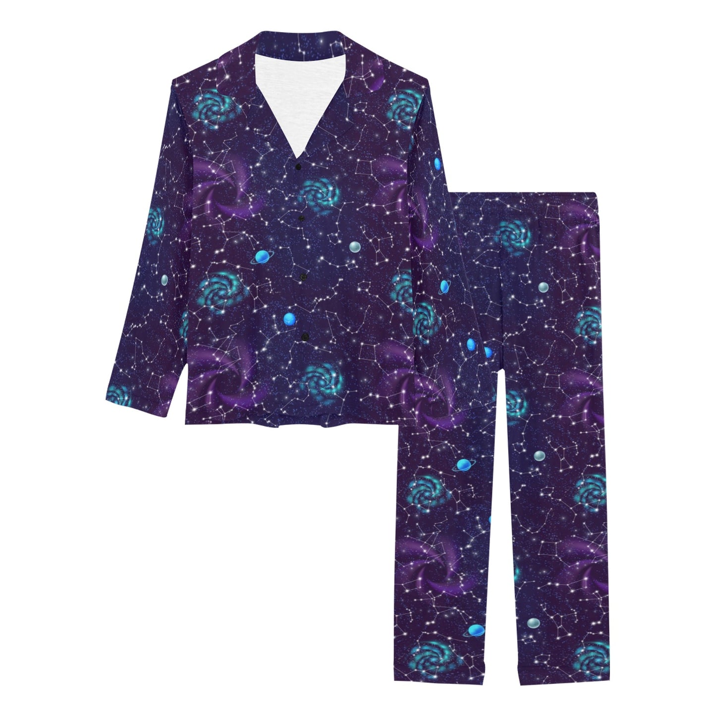 Zodiac Galaxy Design Print Women's Long Pajama Set
