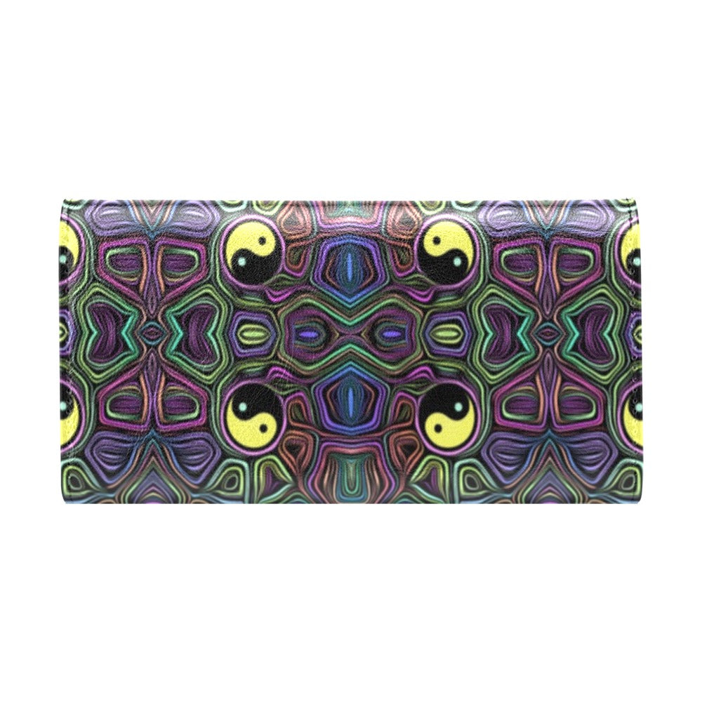 Yin Yang Neon Color Design Print Women's Trifold Wallet