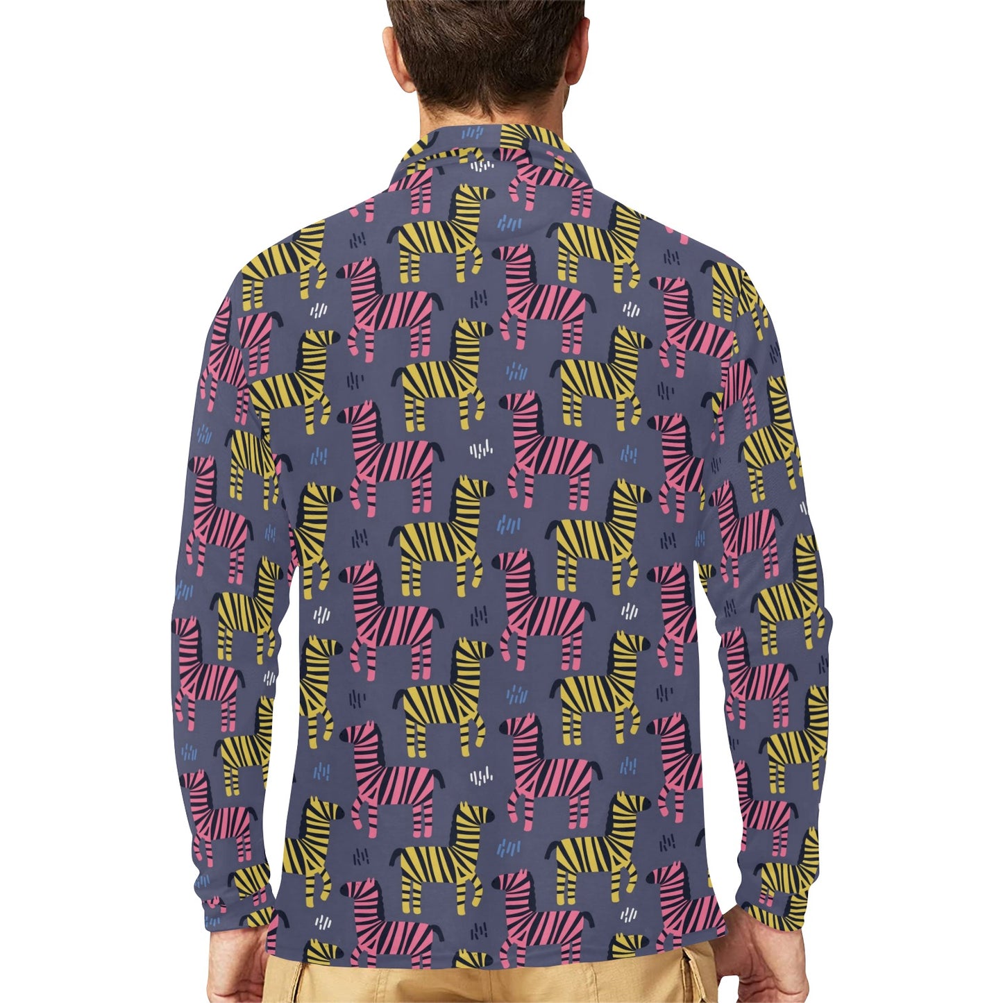 Zebra Print Design LKS303 Long Sleeve Polo Shirt For Men's