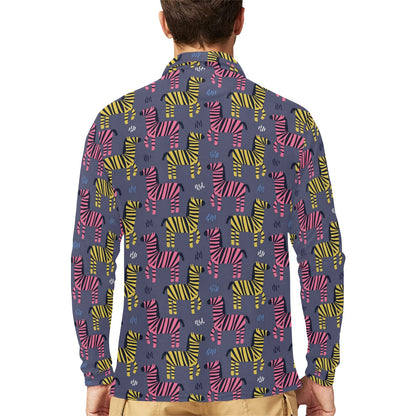 Zebra Print Design LKS303 Long Sleeve Polo Shirt For Men's