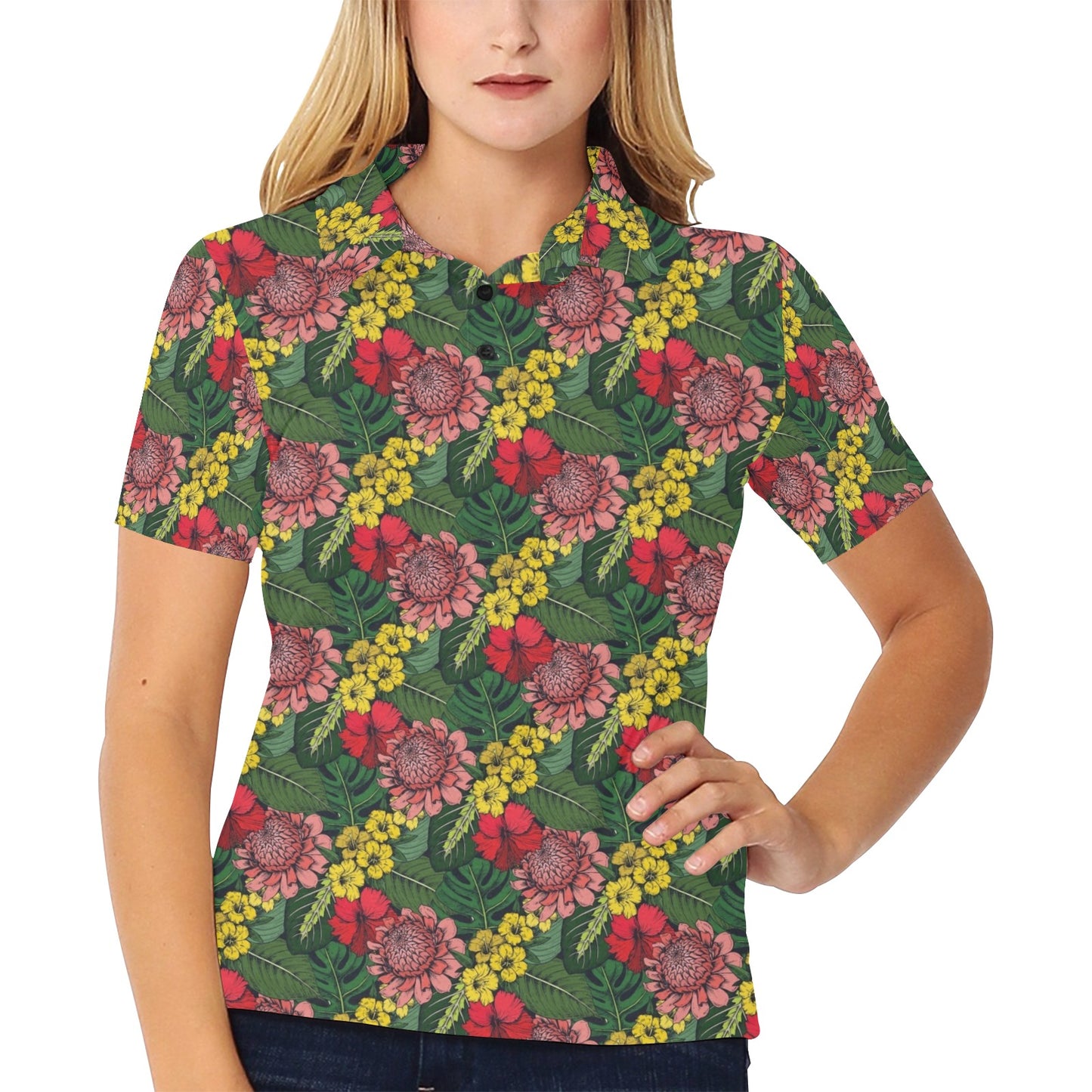 Summer Floral Print Design LKS305 Women's Polo Shirt