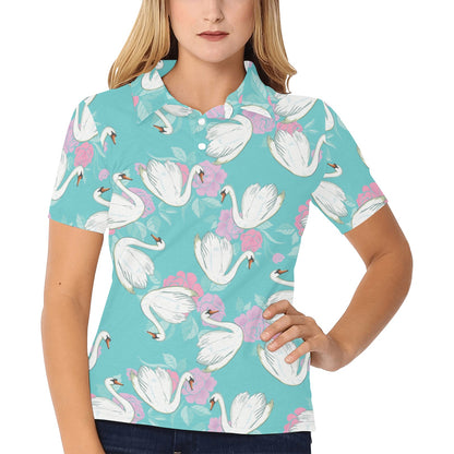 Swan Pattern Print Design 03 Women's Polo Shirt