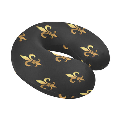 Fleur De Lis Gold Pattern Print Design 03 U-Shaped Travel Neck Pillow