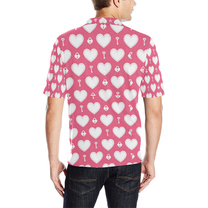 Heart Key Pattern Print Design HE09 Men Polo Shirt