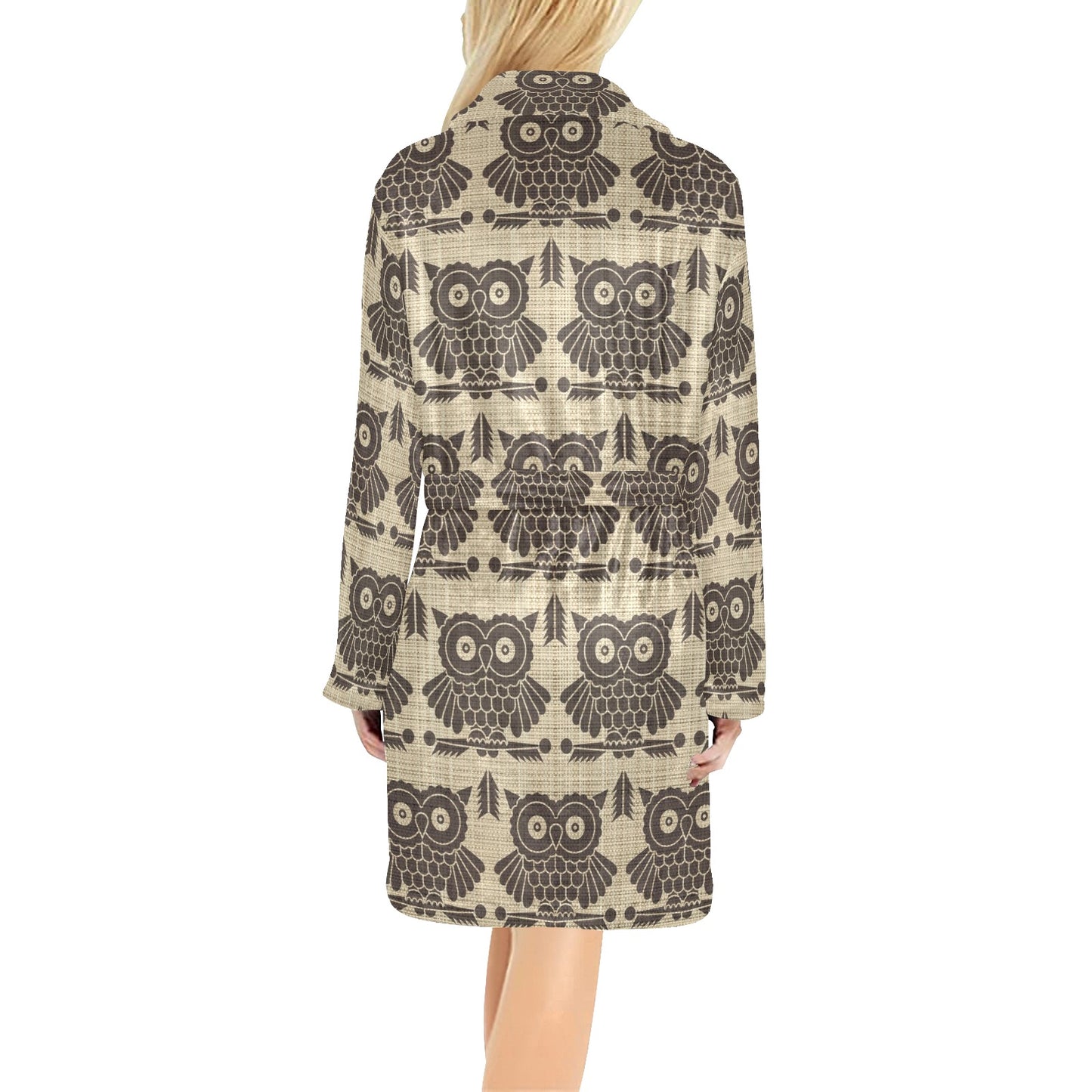 Owl Pattern Print Design A01 Women's Fleece Robe