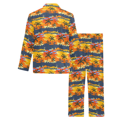 Palm Tree Pattern Print Design PT010 Men's Long Pajama Set