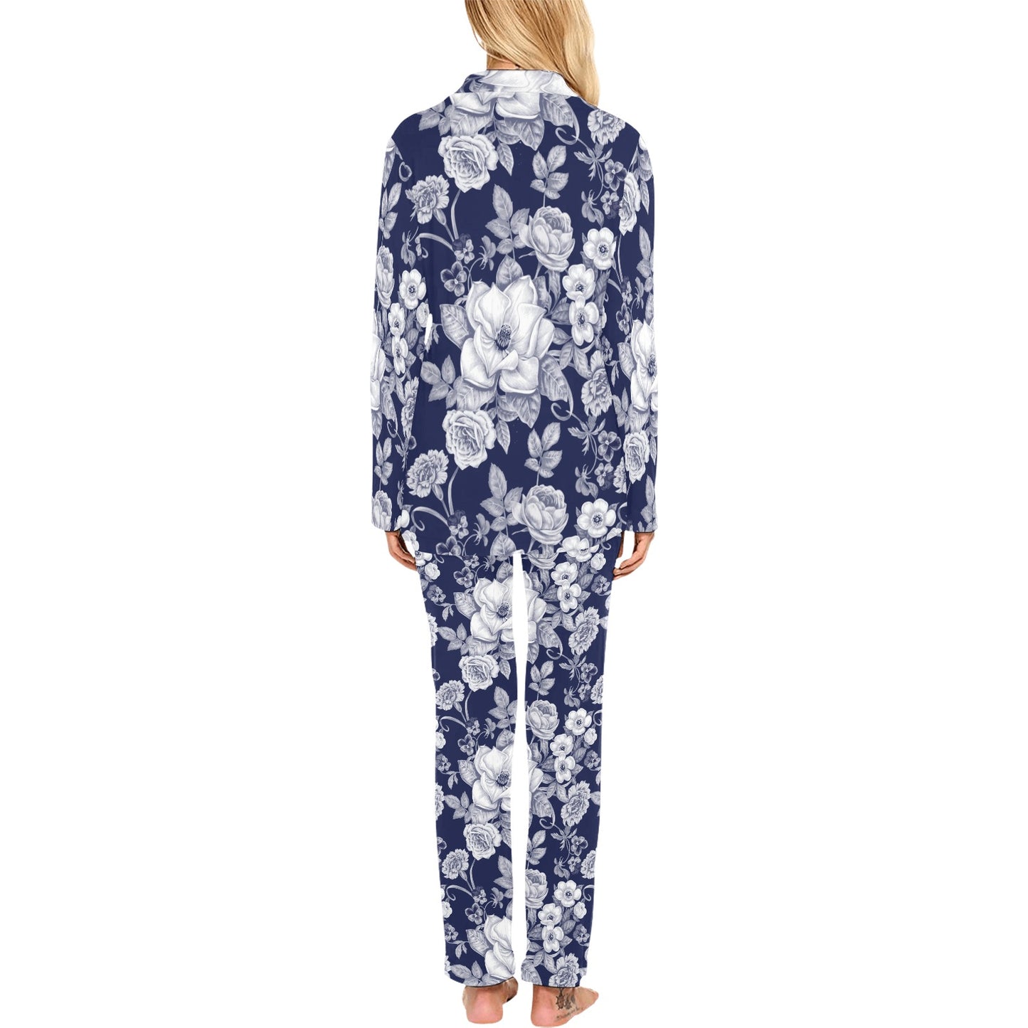 Floral Infrared Pattern Women's Long Pajama Set
