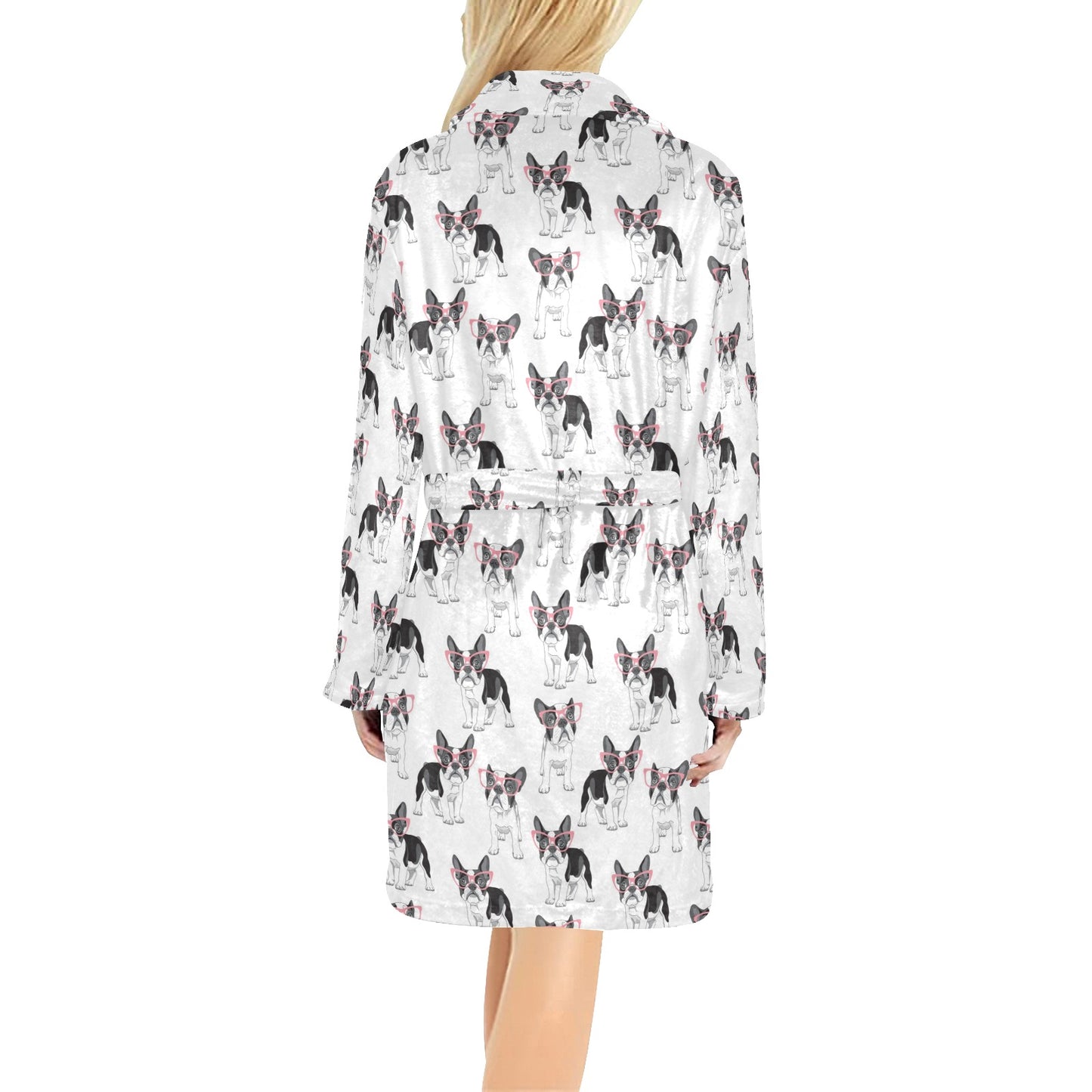 Boston Terrier Pattern Print Design 03 Women's Fleece Robe