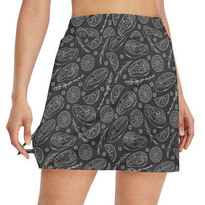 Steak Print Design LKS301 17" Golf & Pickleball Skort with Pockets