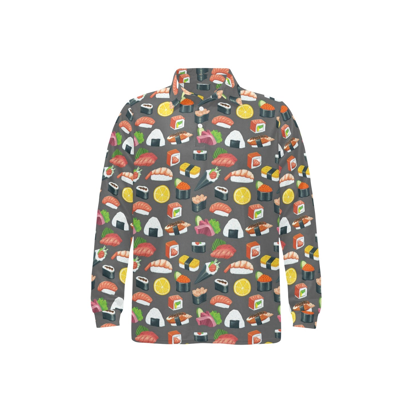 Sushi Pattern Print Long Sleeve Polo Shirt For Men's
