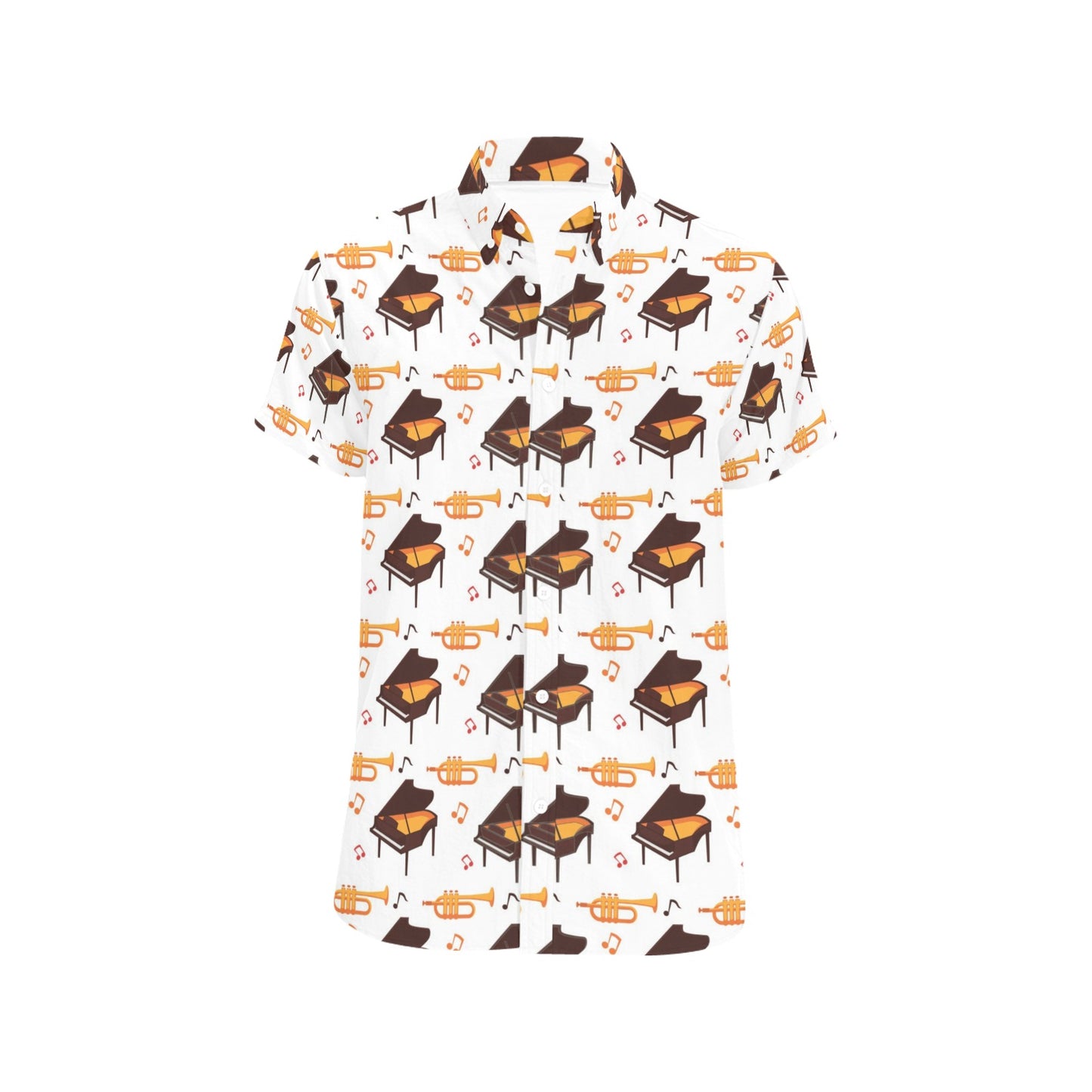Piano Print Design LKS406 Men Short Sleeve Button Up Shirt