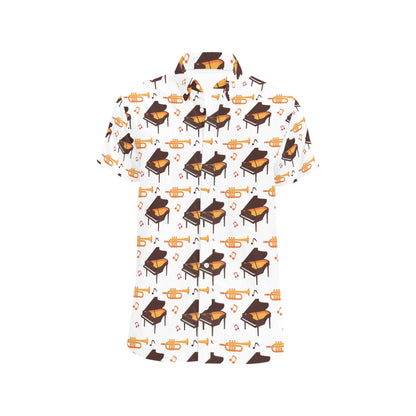 Piano Print Design LKS406 Men Short Sleeve Button Up Shirt
