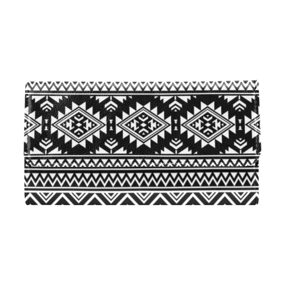 Aztec Black White Print Pattern Women's Trifold Wallet
