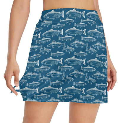 Salmon Fish Print Design LKS301 17" Golf & Pickleball Skort with Pockets