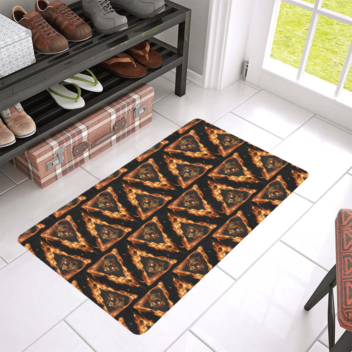 Eye of Horus in Flame Print Rubber Doormat
