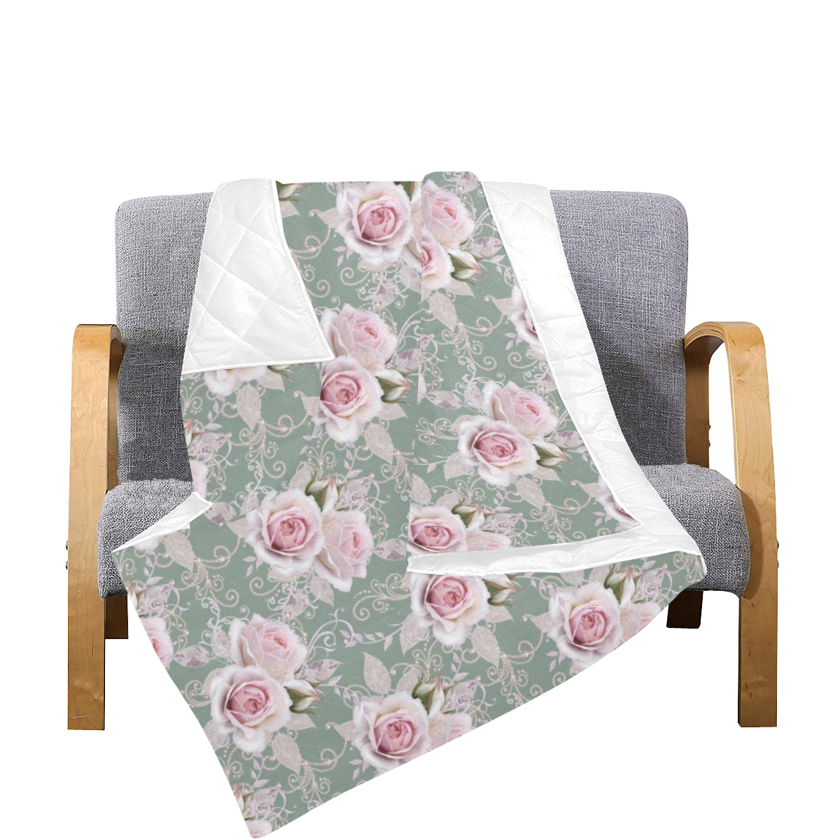 Rose White Pattern Print Design RO012 Premium Quilt
