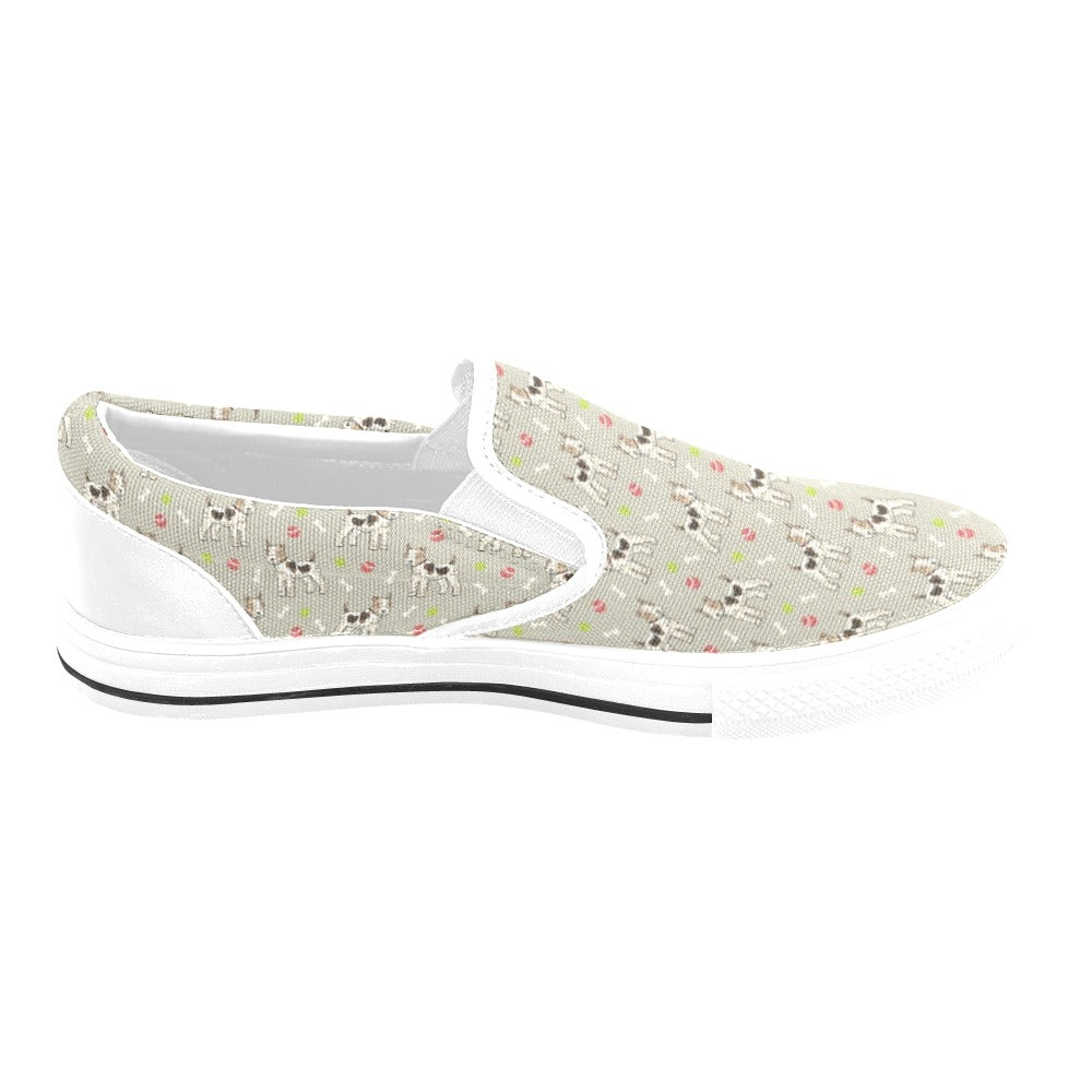 Toy Fox Terriers Print Design LKS301 White Slip Ons Canvas Women's Shoes