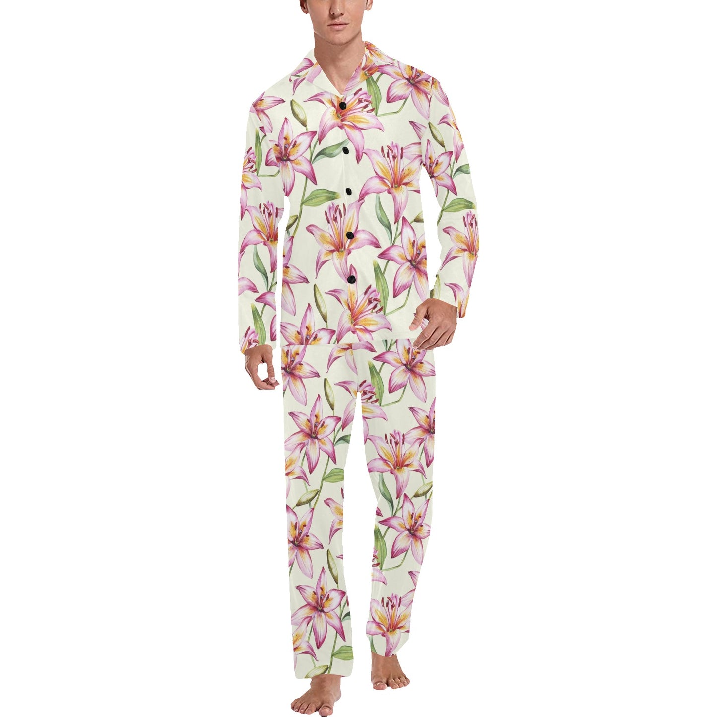 Lily Pattern Print Design LY011 Men's Long Pajama Set