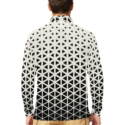 Geometric Black White Pattern Print Design 03 Long Sleeve Polo Shirt For Men's