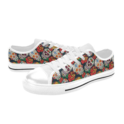 Sugar Skull Print Design LKS306 Women's White Low Top Shoes