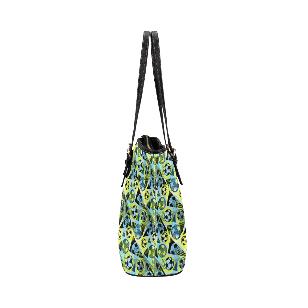 Soccer Ball Themed Print Design Leather Tote Bag