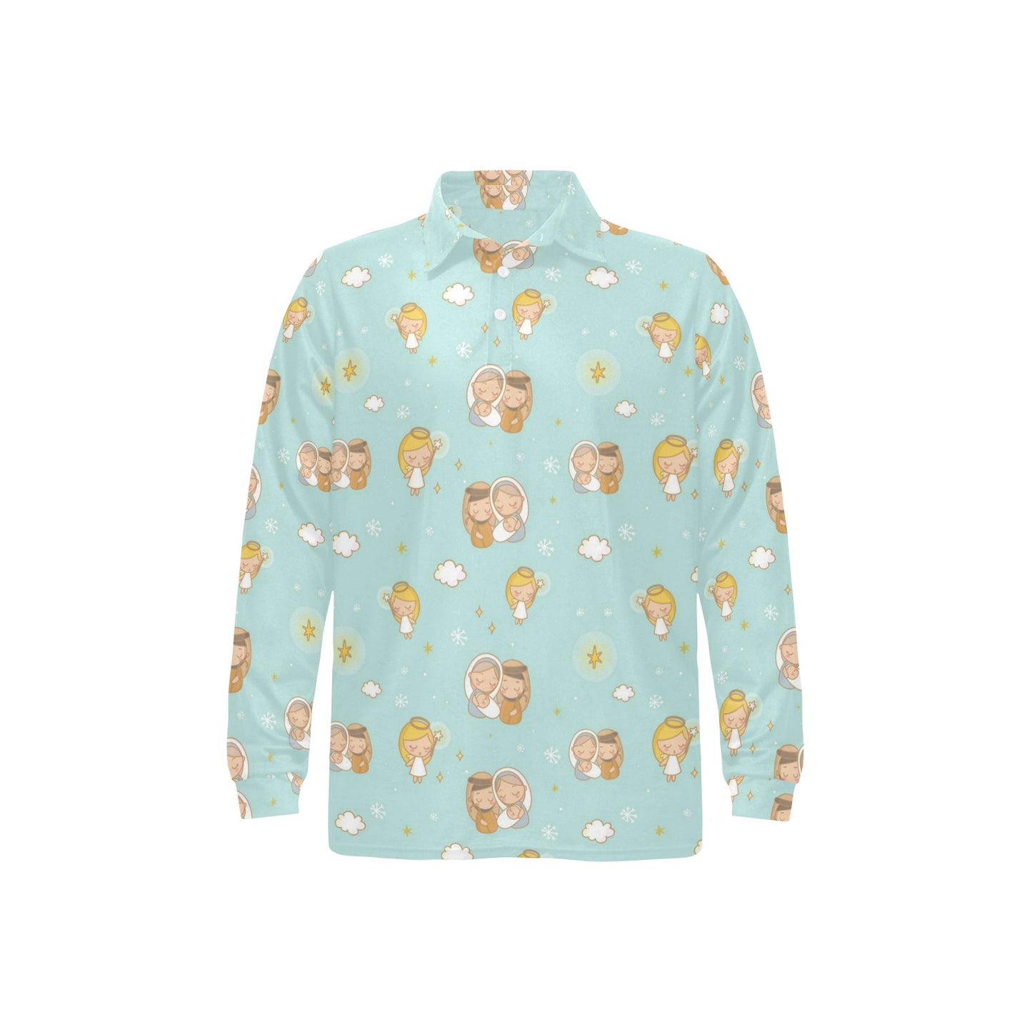 Christian Pattern Print Design 01 Long Sleeve Polo Shirt For Men's