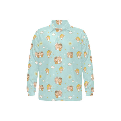 Christian Pattern Print Design 01 Long Sleeve Polo Shirt For Men's