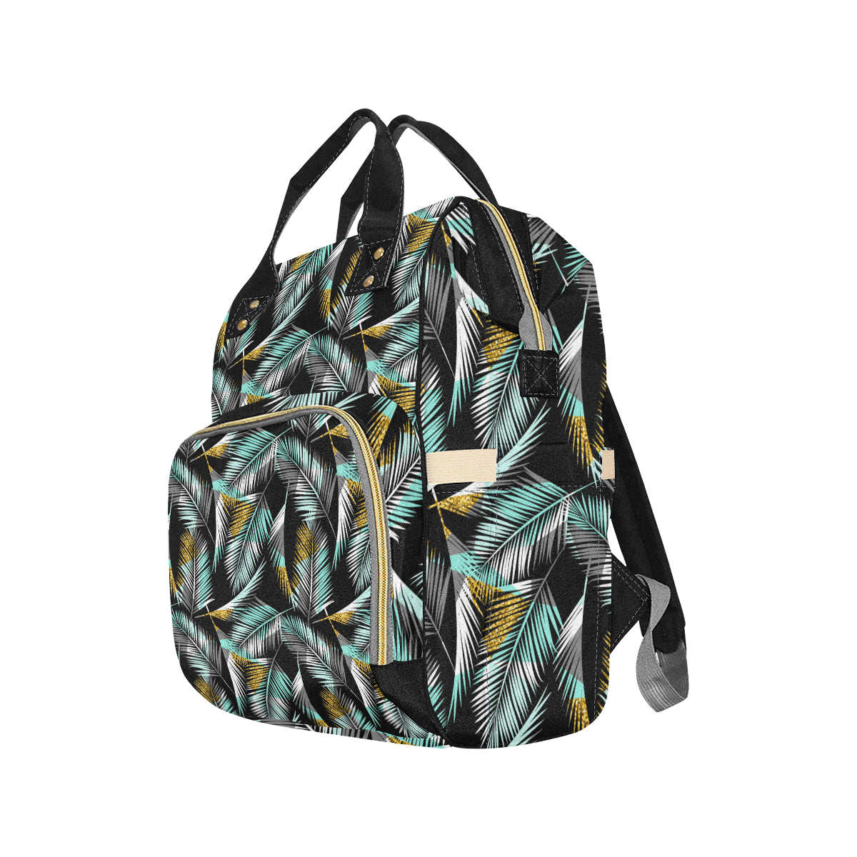 Gold Glitter Cyan Tropical Palm Leaves Diaper Bag Backpack