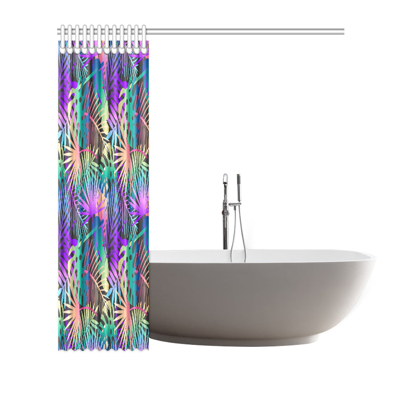 Neon Flower Tropical Palm Leaves Shower Curtain