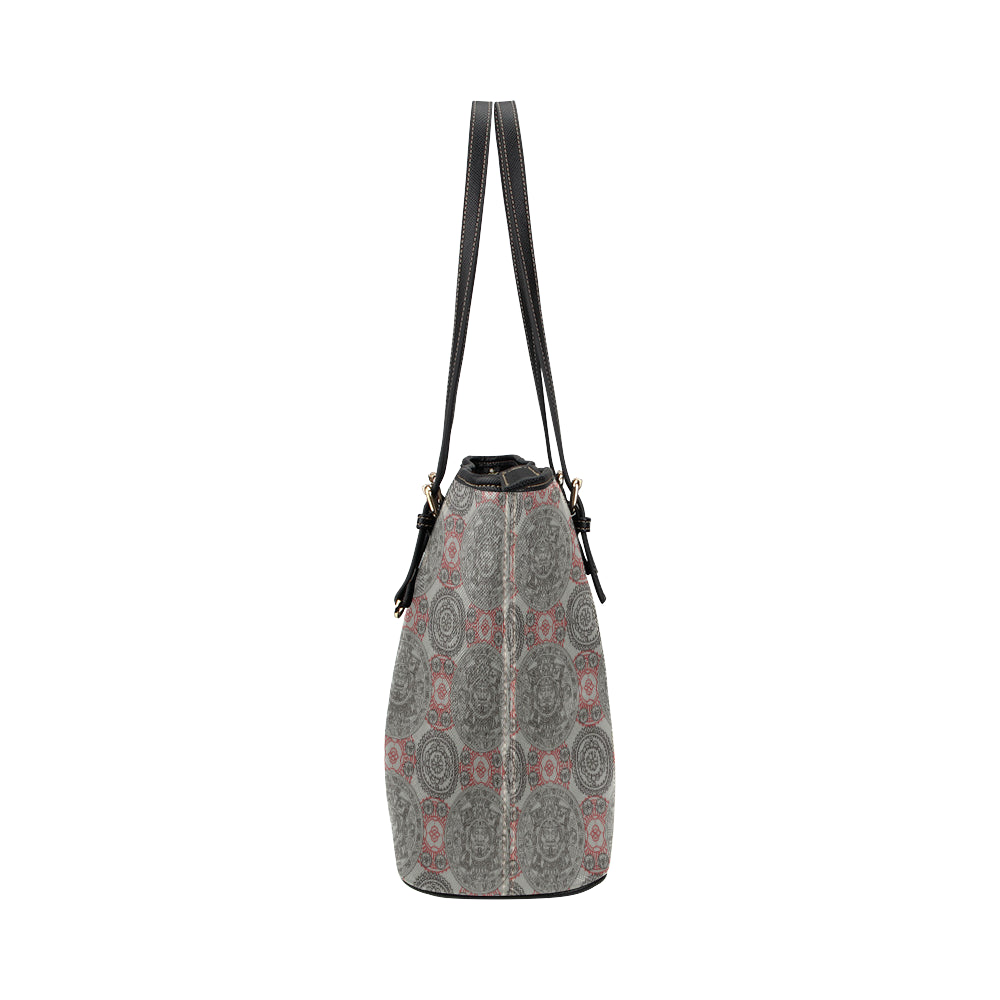 Calendar Aztec Style Print Pattern Leather Tote Bag
