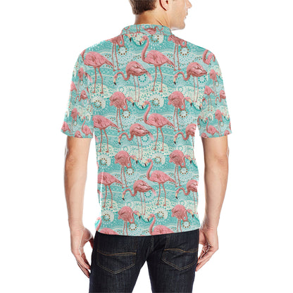 Flamingo Background Themed Print Men Polo Shirt