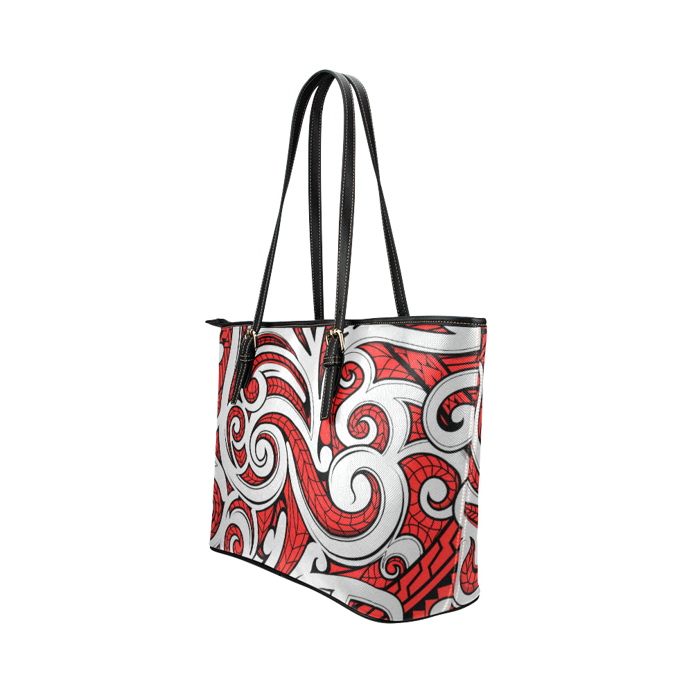 Maori Polynesian Themed Design Print Leather Tote Bag