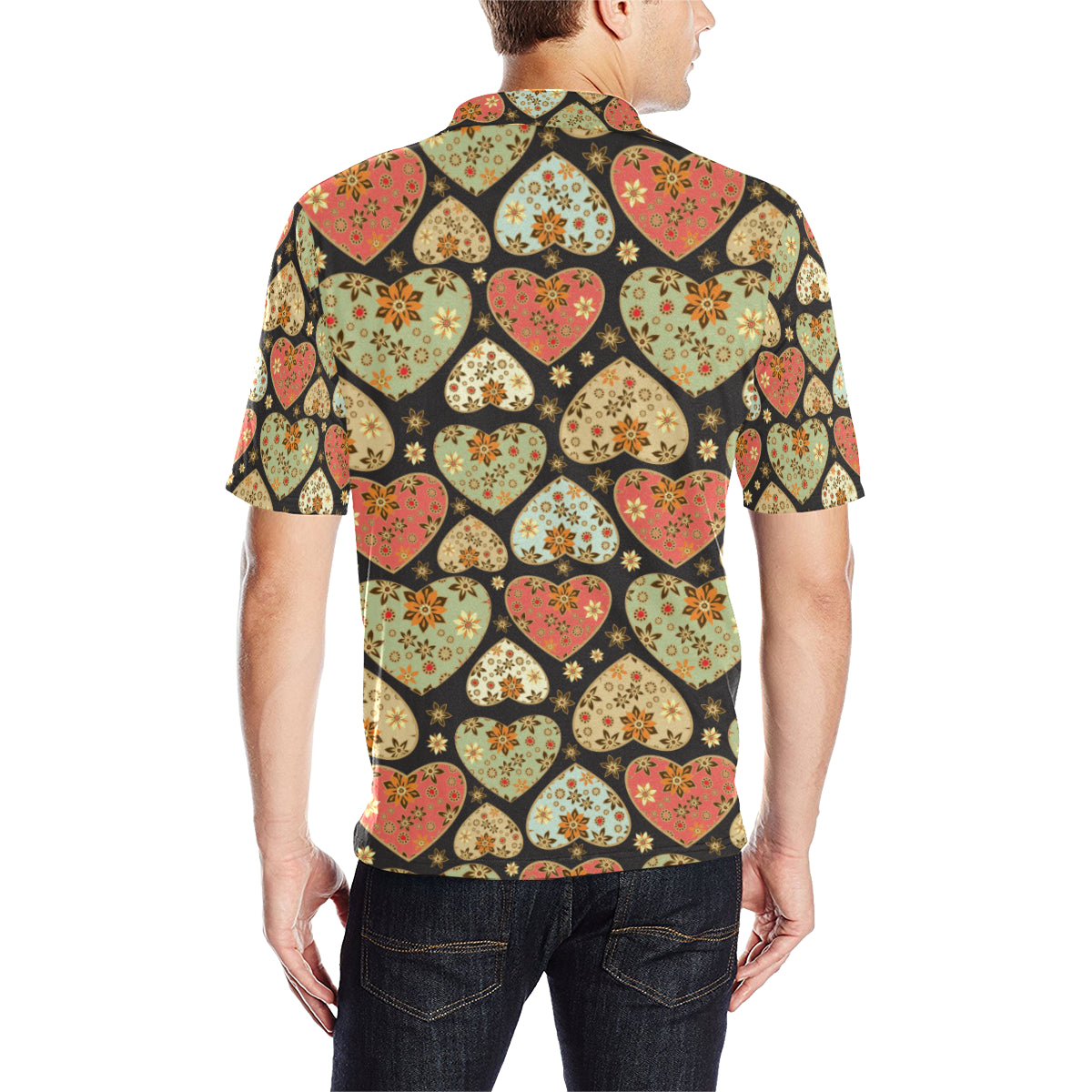 Heart Boho Pattern Print Design HE04 Men Polo Shirt