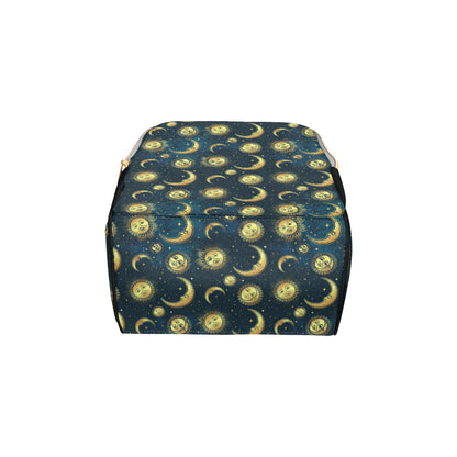 Gold Sun Moon Face Diaper Bag Backpack