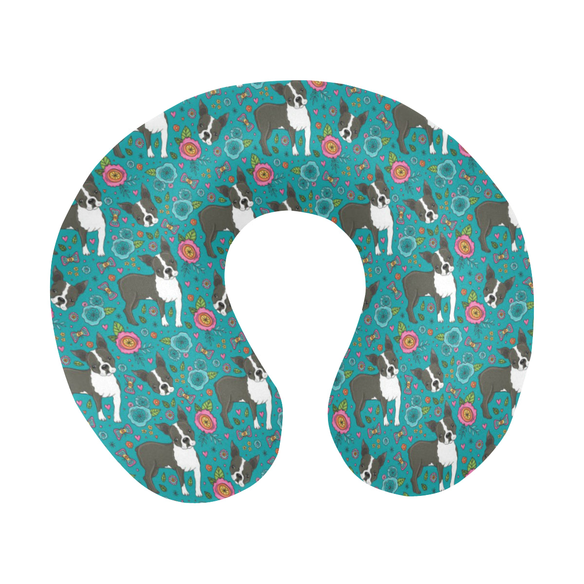 Boston Terrier Pattern Print Design 07 U-Shaped Travel Neck Pillow