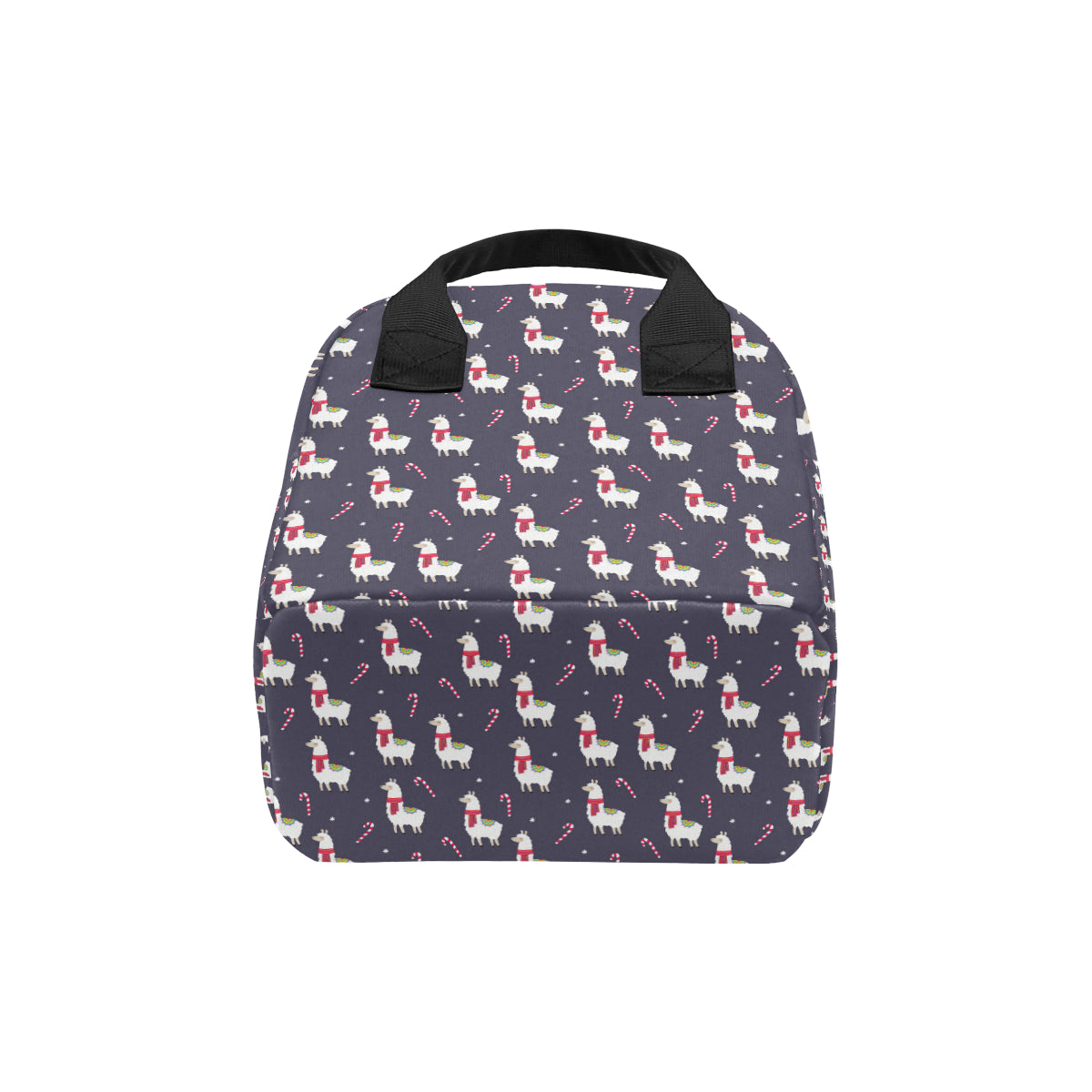 Llama with Candy Cane Themed Print Insulated Lunch Bag