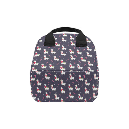 Llama with Candy Cane Themed Print Insulated Lunch Bag