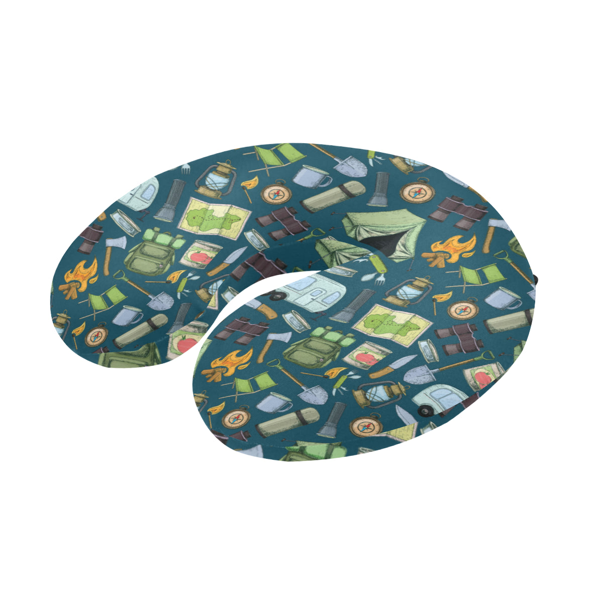 Camping Pattern Print Design 02 U-Shaped Travel Neck Pillow