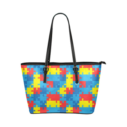 Autism Awareness Design Themed Print Leather Tote Bag