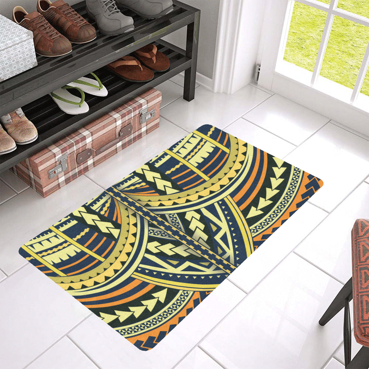 Polynesian Tattoo Print Rubber Doormat
