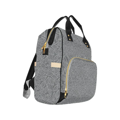 Elm Leave Grey Print Pattern Diaper Bag Backpack
