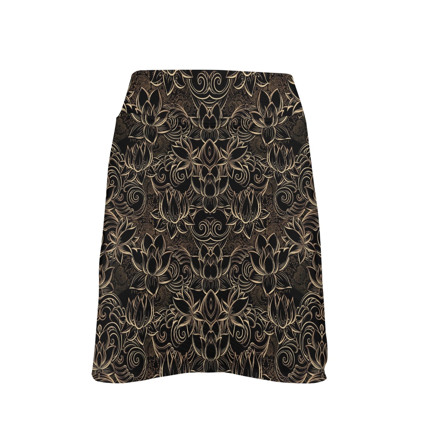 Lotus Gold Mandala Design Themed 17" Golf & Pickleball Skort with Pockets