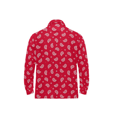 Bandana Red Paisley Print Design LKS305 Long Sleeve Polo Shirt For Men's