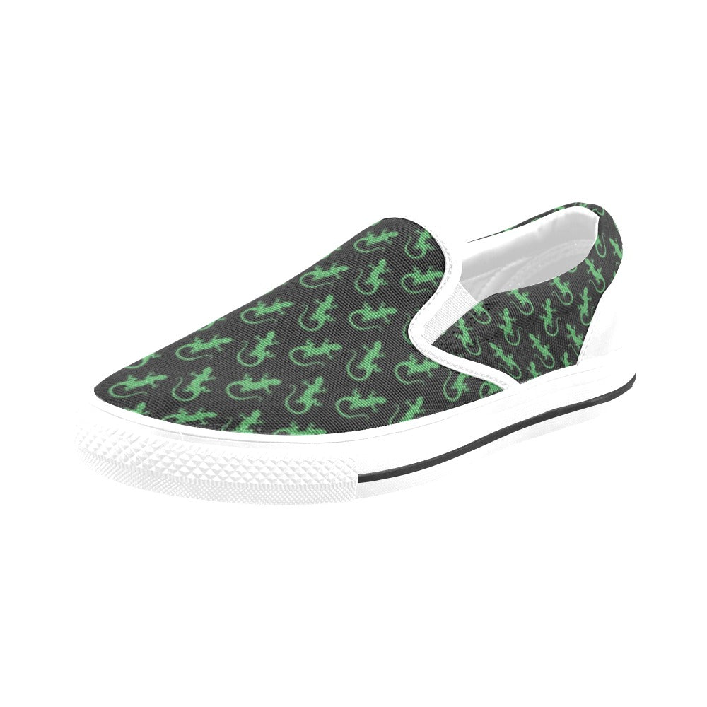 lizard Print Design LKS401 White Slip Ons Canvas Women's Shoes